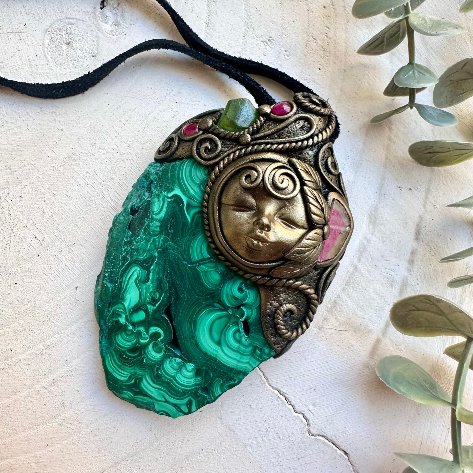Handmade Large Malachite Necklace – Spiritual Crystal Jewelry, Meditation & Heart Healing Pendant