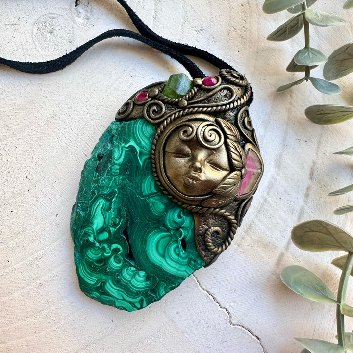 Handmade Large Malachite Necklace – Spiritual Crystal Jewelry, Meditation & Heart Healing Pendant
