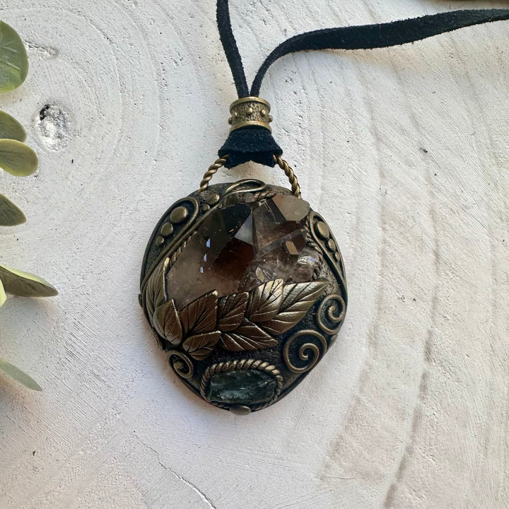 Handmade Smoky Quartz and Moldavite Necklace – Protection Amulet, Crystal Healing Jewelry