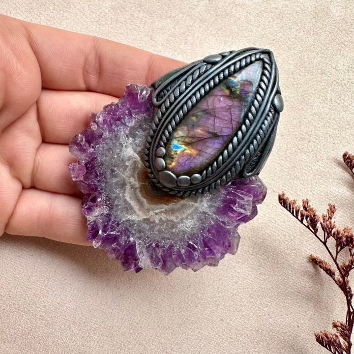 Handmade crystal necklace – Amethyst Stalactite and Labradorite stones