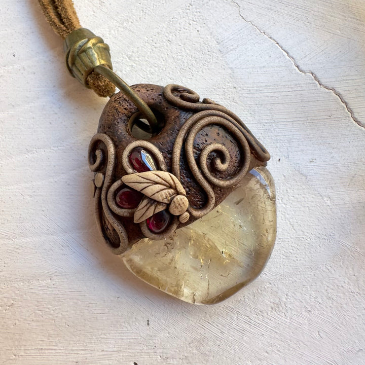 Handmade gemstone necklace combining Citrine and Rhodolite Garnet