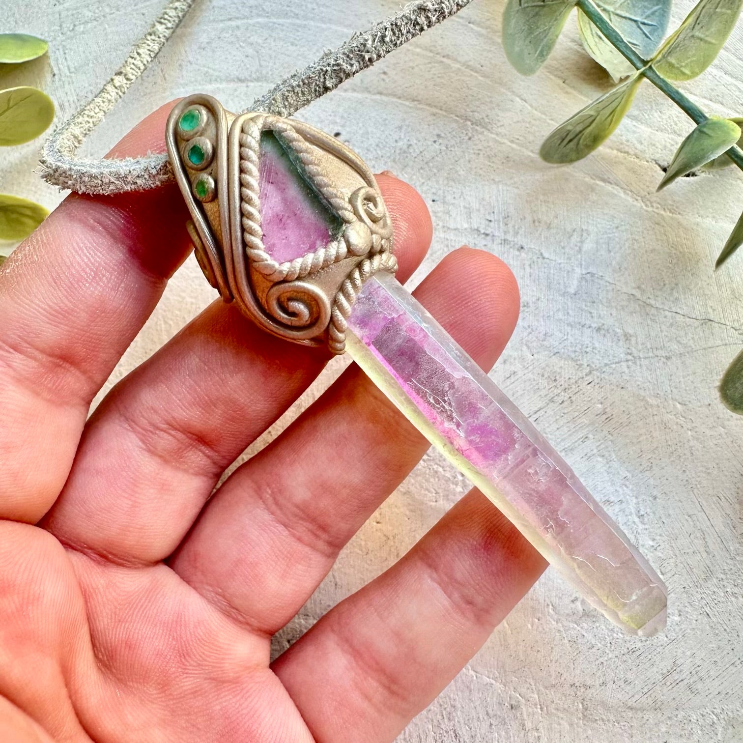 Spiritual crystal necklace boho talisman for heart healing and high vibration energy