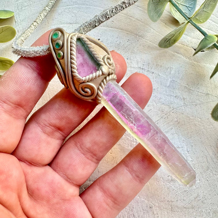 Spiritual crystal necklace boho talisman for heart healing and high vibration energy
