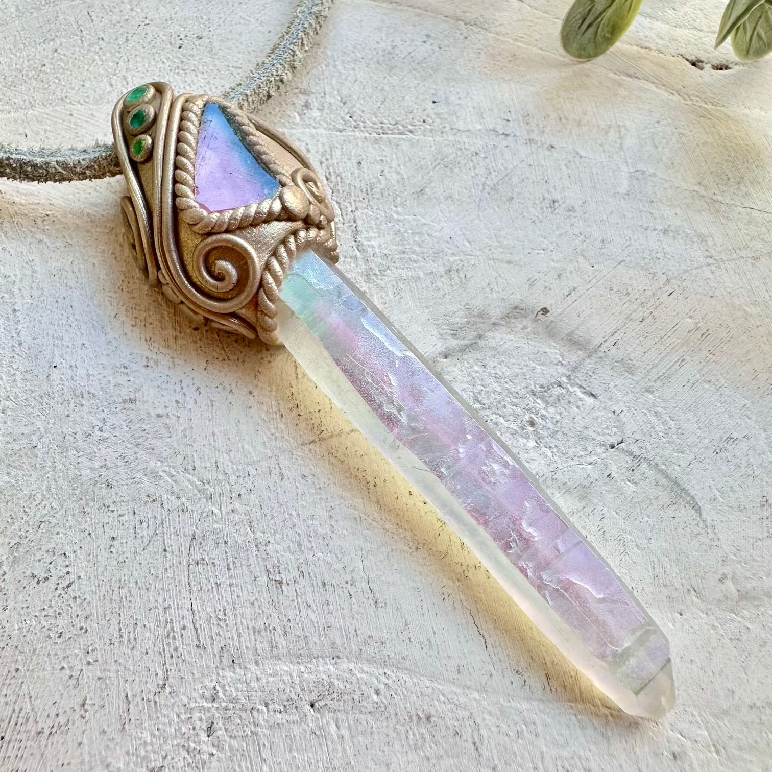 Handmade gemstone necklace watermelon tourmaline and emerald spiritual jewelry