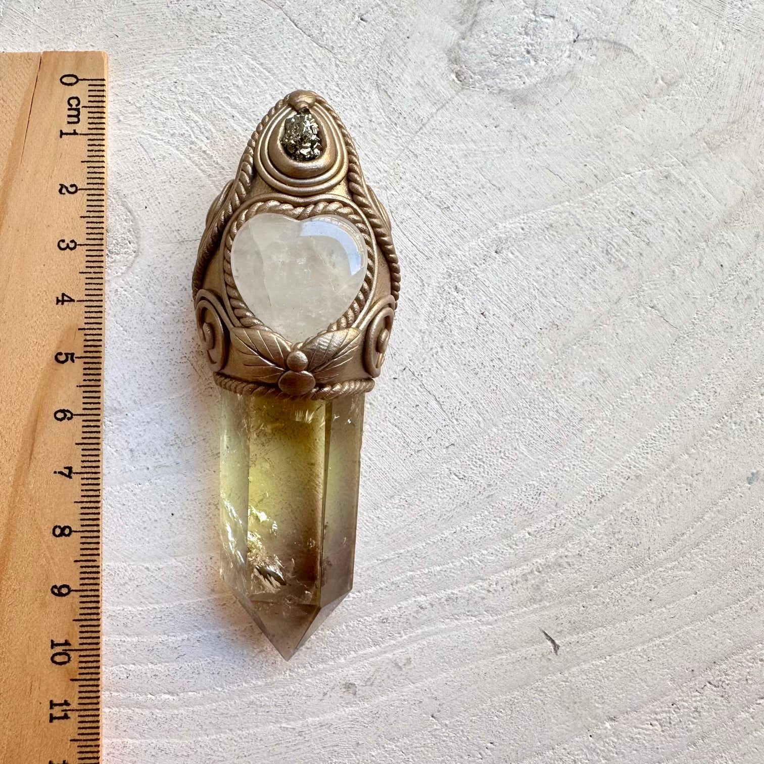 Handmade manifestation crystal wand citrine quartz and pyrite