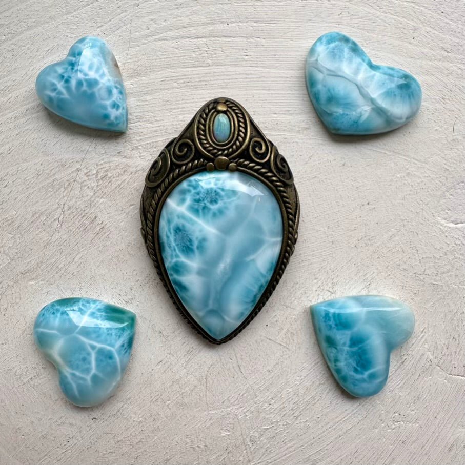Large Larimar and Australian Opal Crystal Necklace, Unique Gemstone Pendant FairyGardenGlow