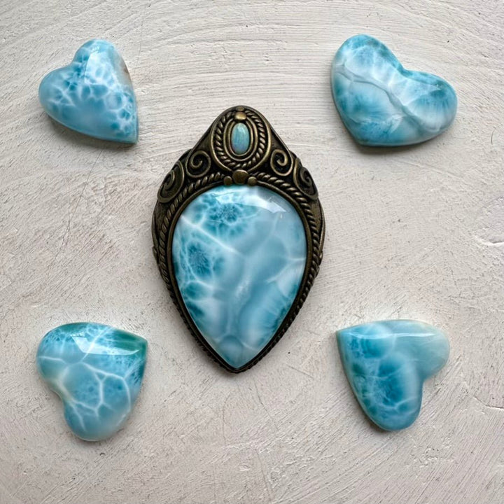 Large Larimar and Australian Opal Crystal Necklace, Unique Gemstone Pendant FairyGardenGlow