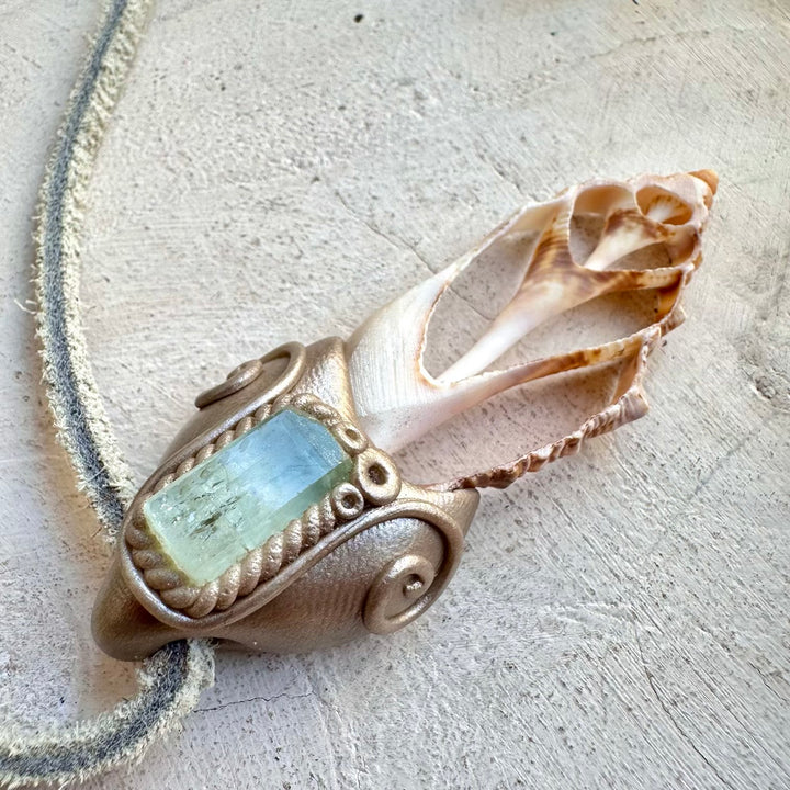 Handmade gemstone necklace aquamarine seashell ocean energy