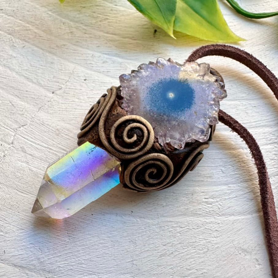 Angel Aura Quartz and Amethyst Stalactite Necklace - FairyGardenGlow