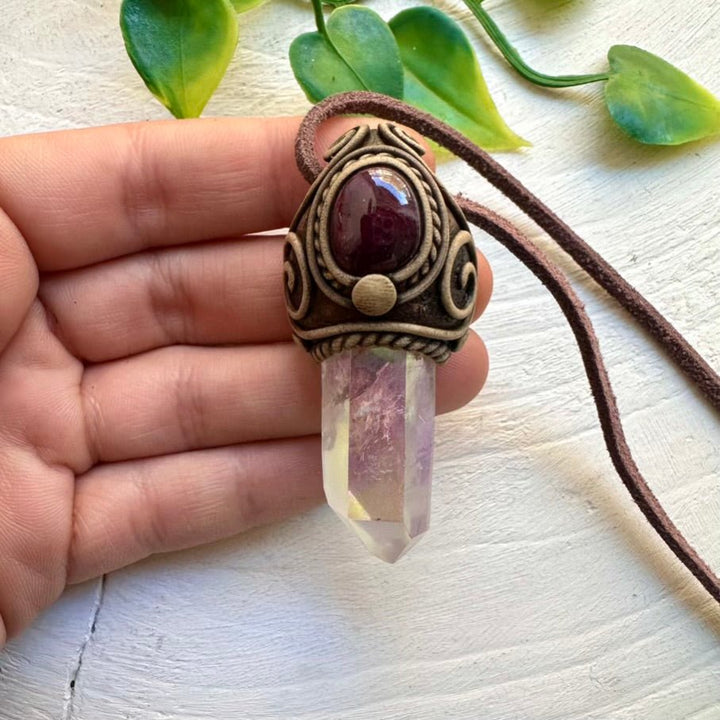 Angel Aura Quartz and Ruby Necklace - FairyGardenGlow