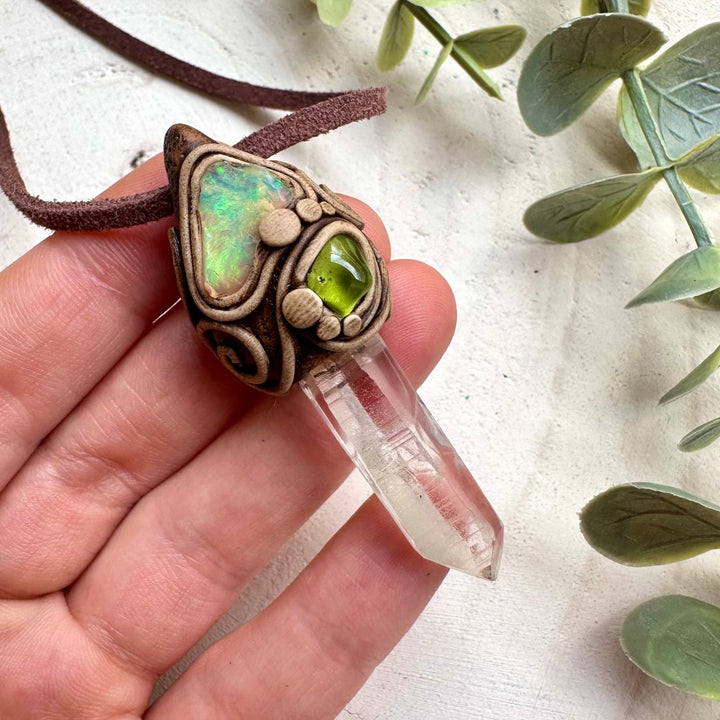 Handmade talisman necklace with lemurian quartz
