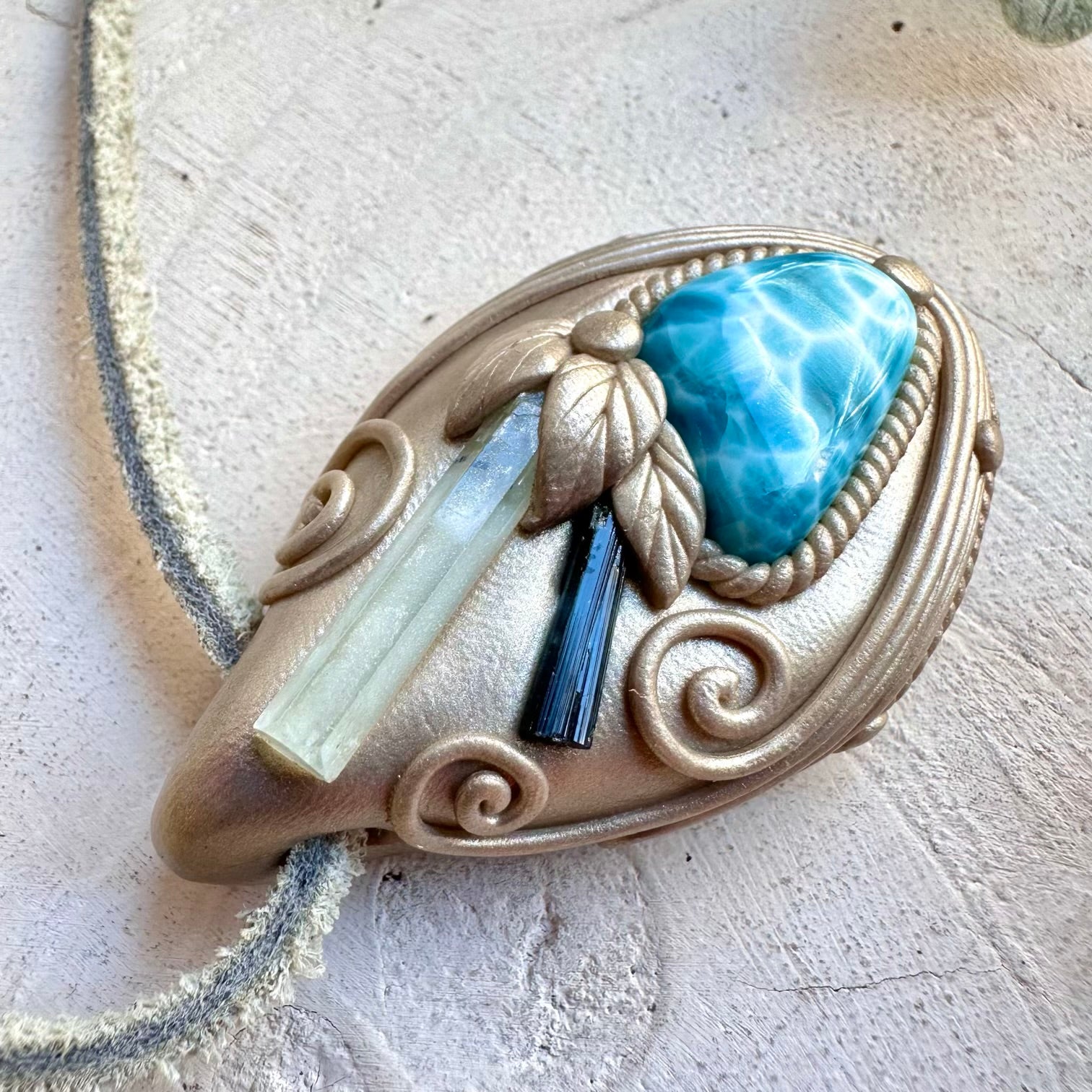 Healing Crystal Necklace – Larimar, Aquamarine & Blue Tourmaline Pendant