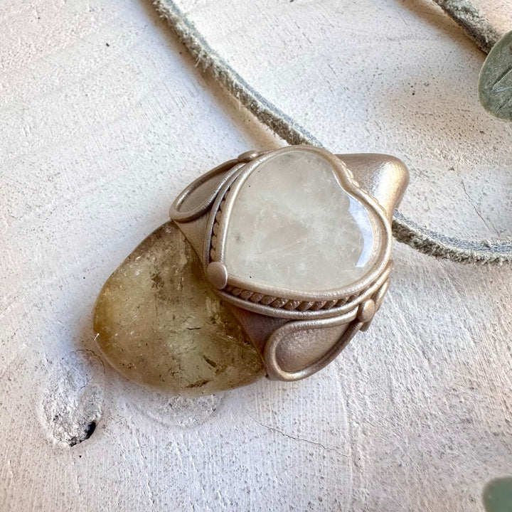 Healing Crystal Necklace with Citrine and Quartz Heart – Manifestation Energy Jewelry