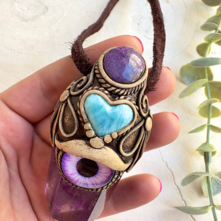 Healing crystal jewelry with Ametrine and Larimar heart
