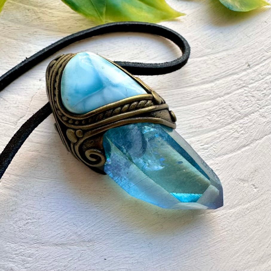 Aqua Aura Quartz and Larimar Necklace - FairyGardenGlow