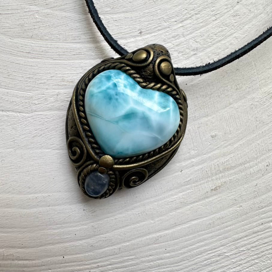 Larimar Heart and Moonstone Necklace FairyGardenGlow