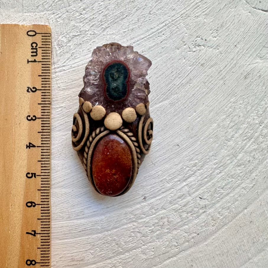 Sunstone and Amethyst Stalactite Pendant Necklace, Handmade Boho Jewelry - FairyGardenGlow