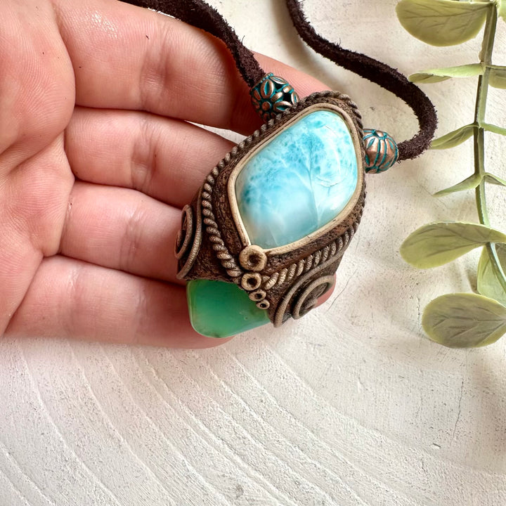 Healing stone necklace crystal talisman for calm communication and emotional balance