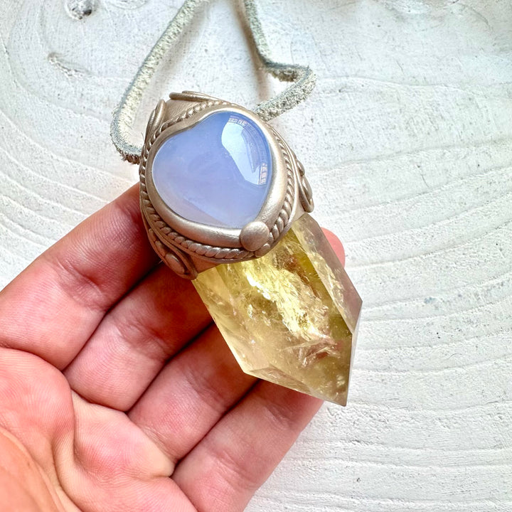 Healing stone necklace crystal talisman citrine and chalcedony