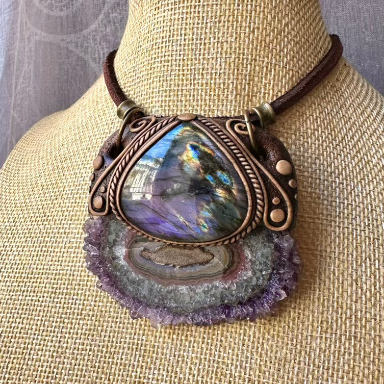 High-vibration necklace – Amethyst Stalactite and Purple Labradorite