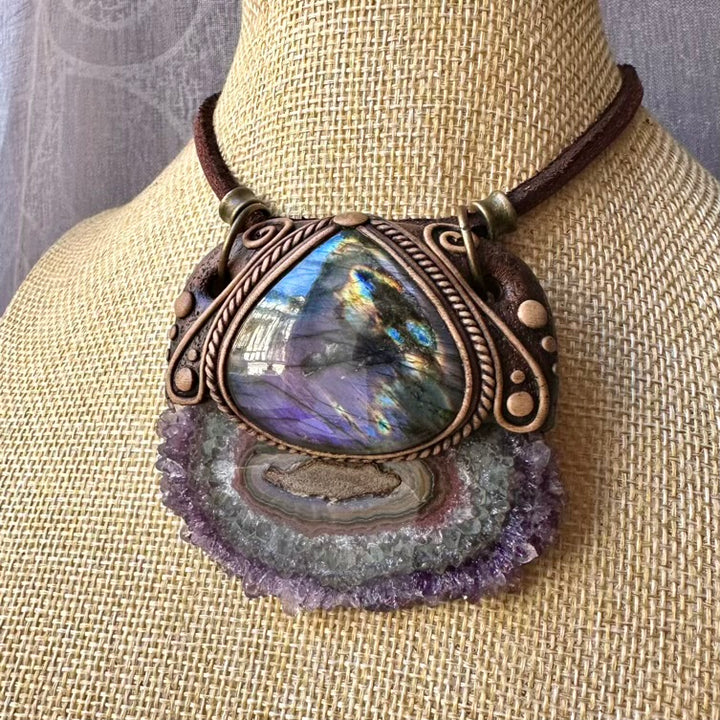 High-vibration necklace – Amethyst Stalactite and Purple Labradorite