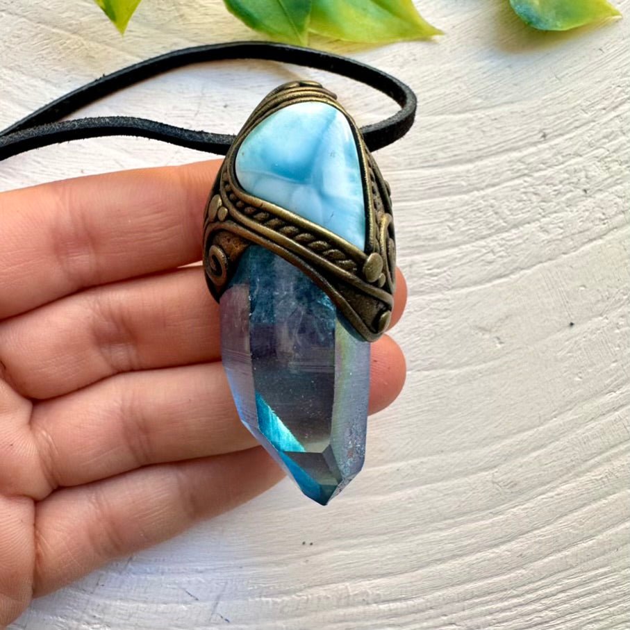 Aqua Aura Quartz and Larimar Necklace - FairyGardenGlow
