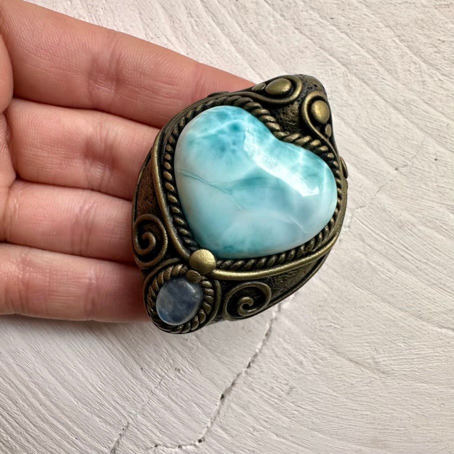 Larimar Heart and Moonstone Necklace FairyGardenGlow
