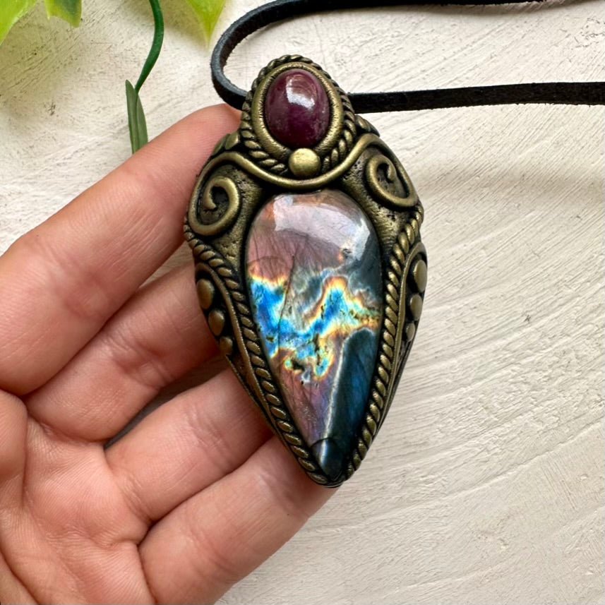 Labradorite and Ruby Necklace FairyGardenGlow