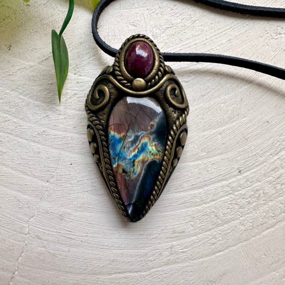 Labradorite and Ruby Necklace FairyGardenGlow