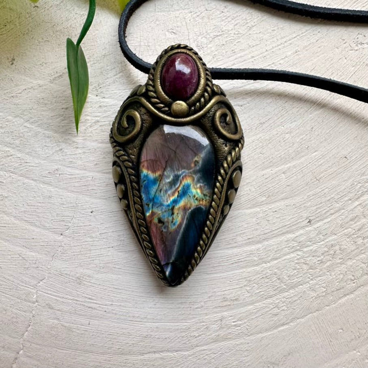 Labradorite and Ruby Necklace FairyGardenGlow