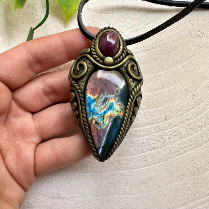 Labradorite and Ruby Necklace FairyGardenGlow