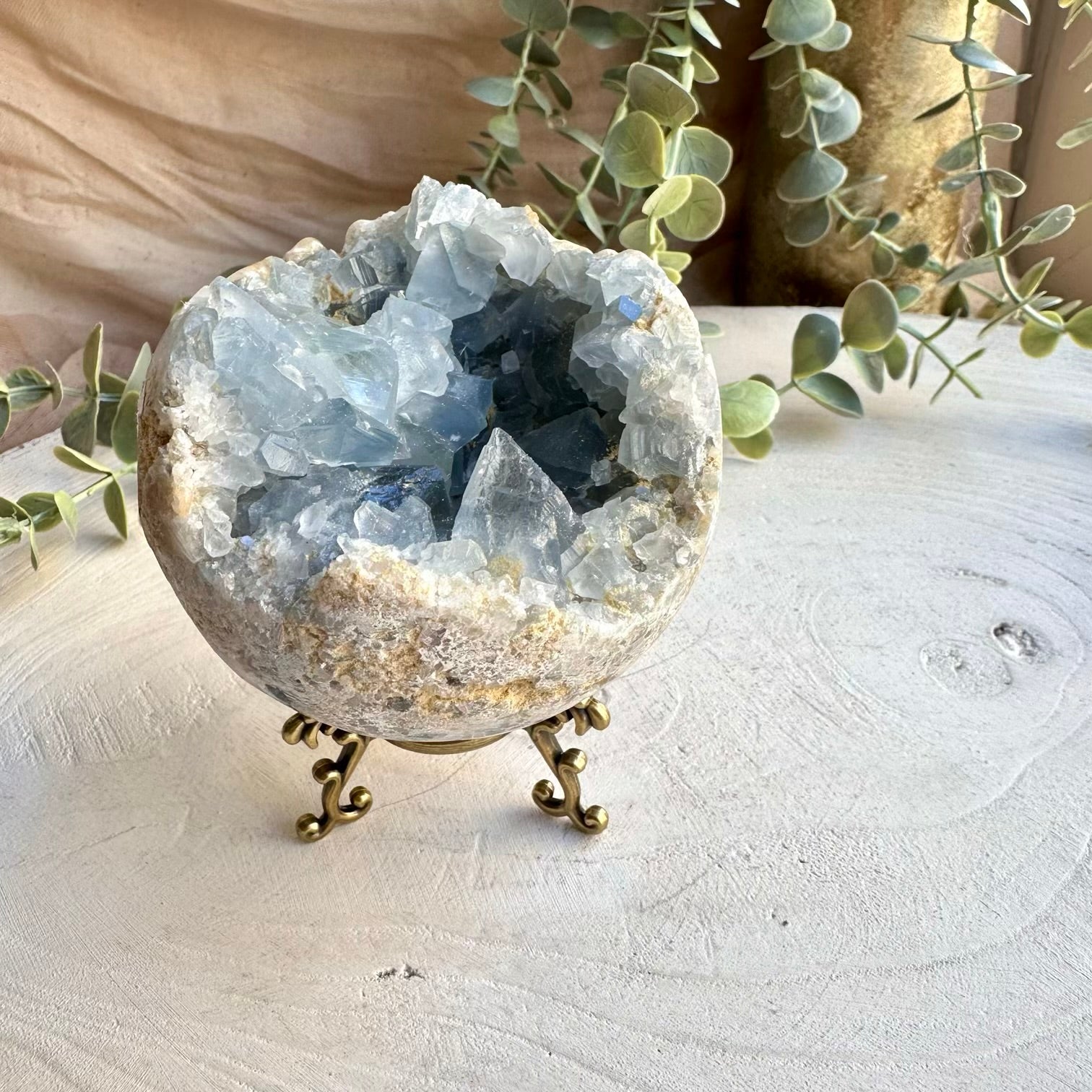 Large celestite crystal sphere decorative mineral