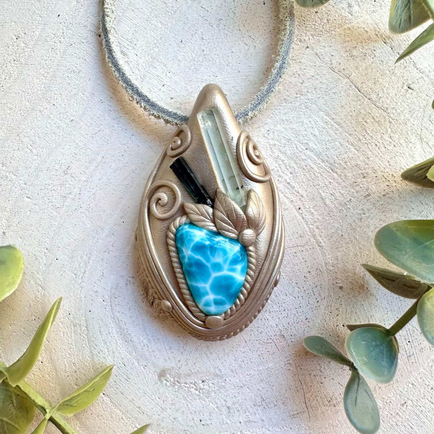 Larimar, Aquamarine & Blue Tourmaline Necklace – Spiritual Crystal Jewelry