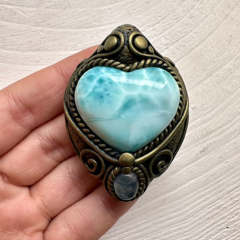 Larimar Heart and Moonstone Necklace FairyGardenGlow