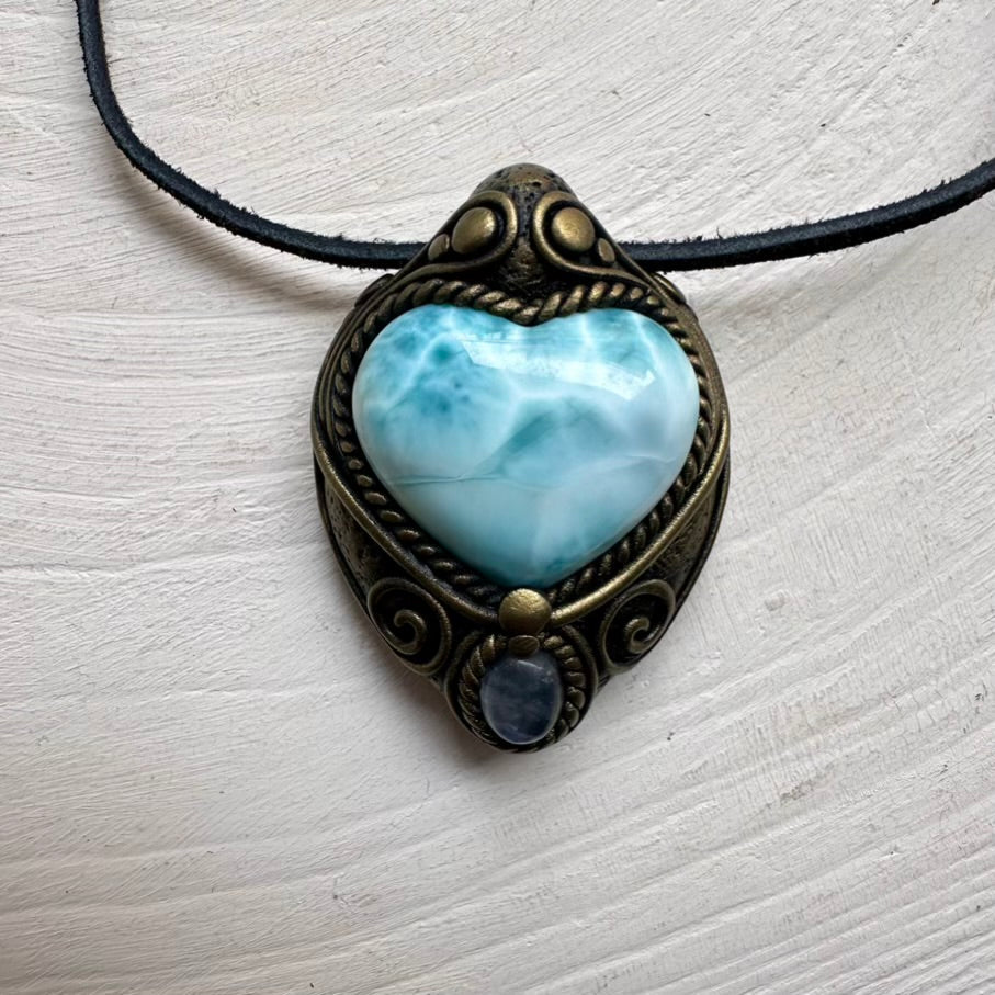 Larimar Heart and Moonstone Necklace FairyGardenGlow