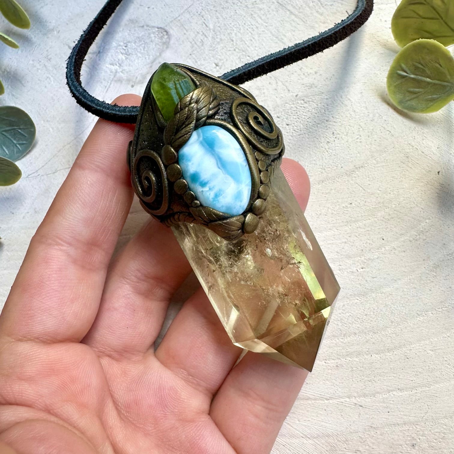 Luxury spiritual jewelry with larimar and peridot