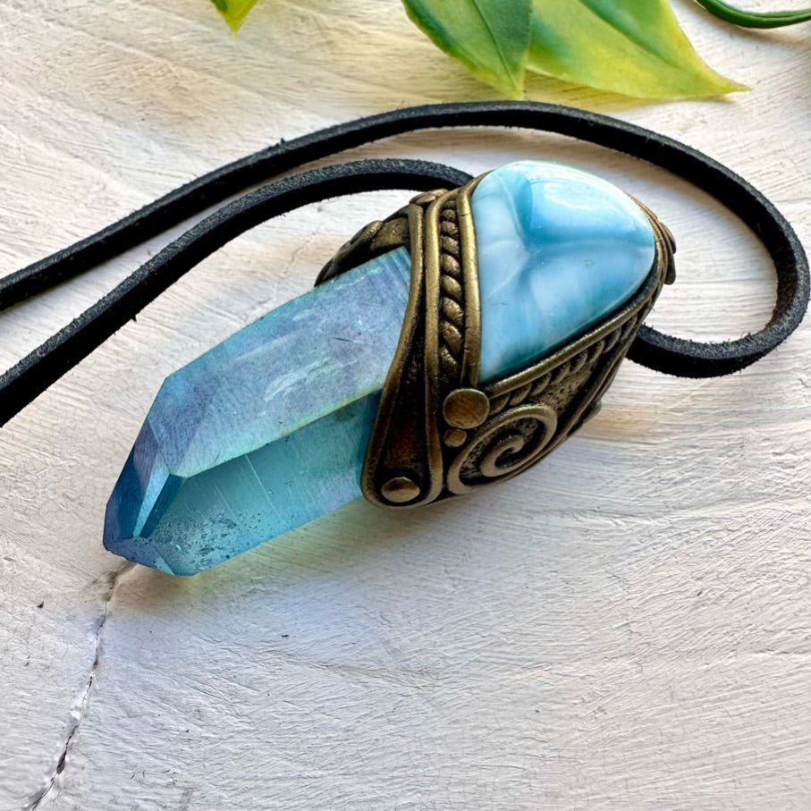 Aqua Aura Quartz and Larimar Necklace - FairyGardenGlow