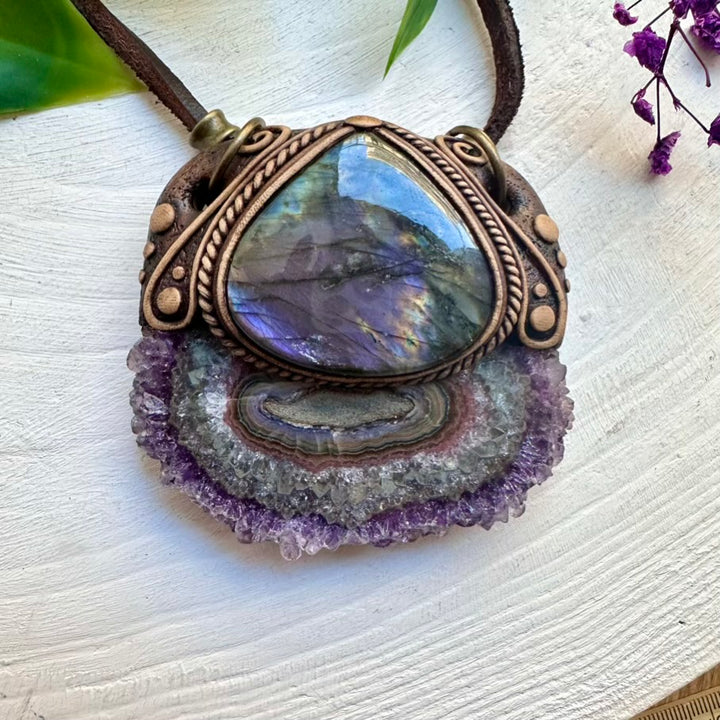 Natural gemstone necklace – Amethyst Stalactite with Purple Labradorite