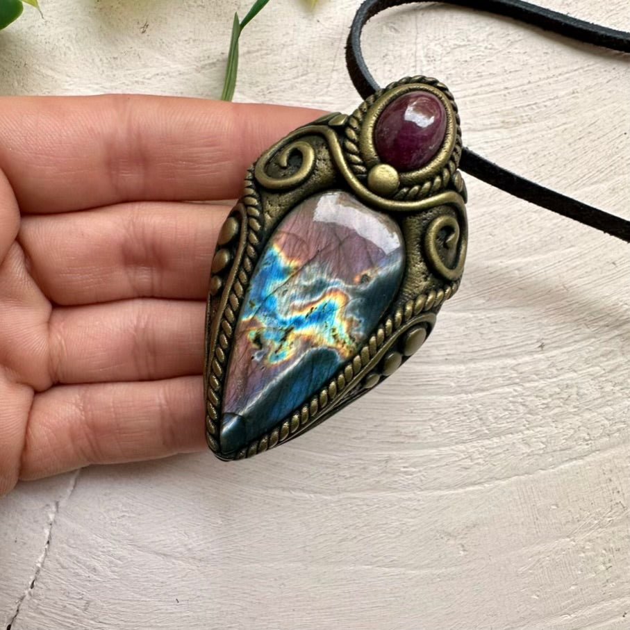 Labradorite and Ruby Necklace FairyGardenGlow