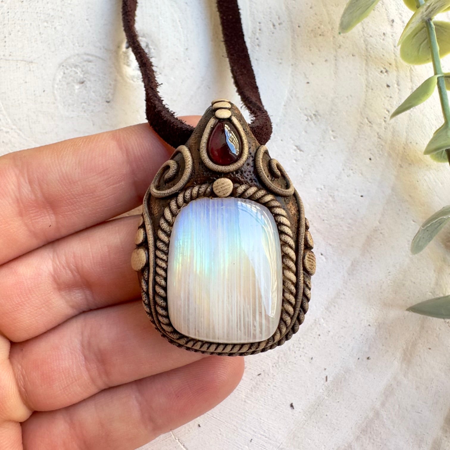 Spiritual jewelry combining moonstone and rhodolite garnet