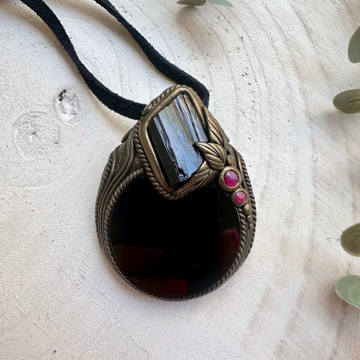 Obsidian mirror jewelry with Black Tourmaline and Garnet accents