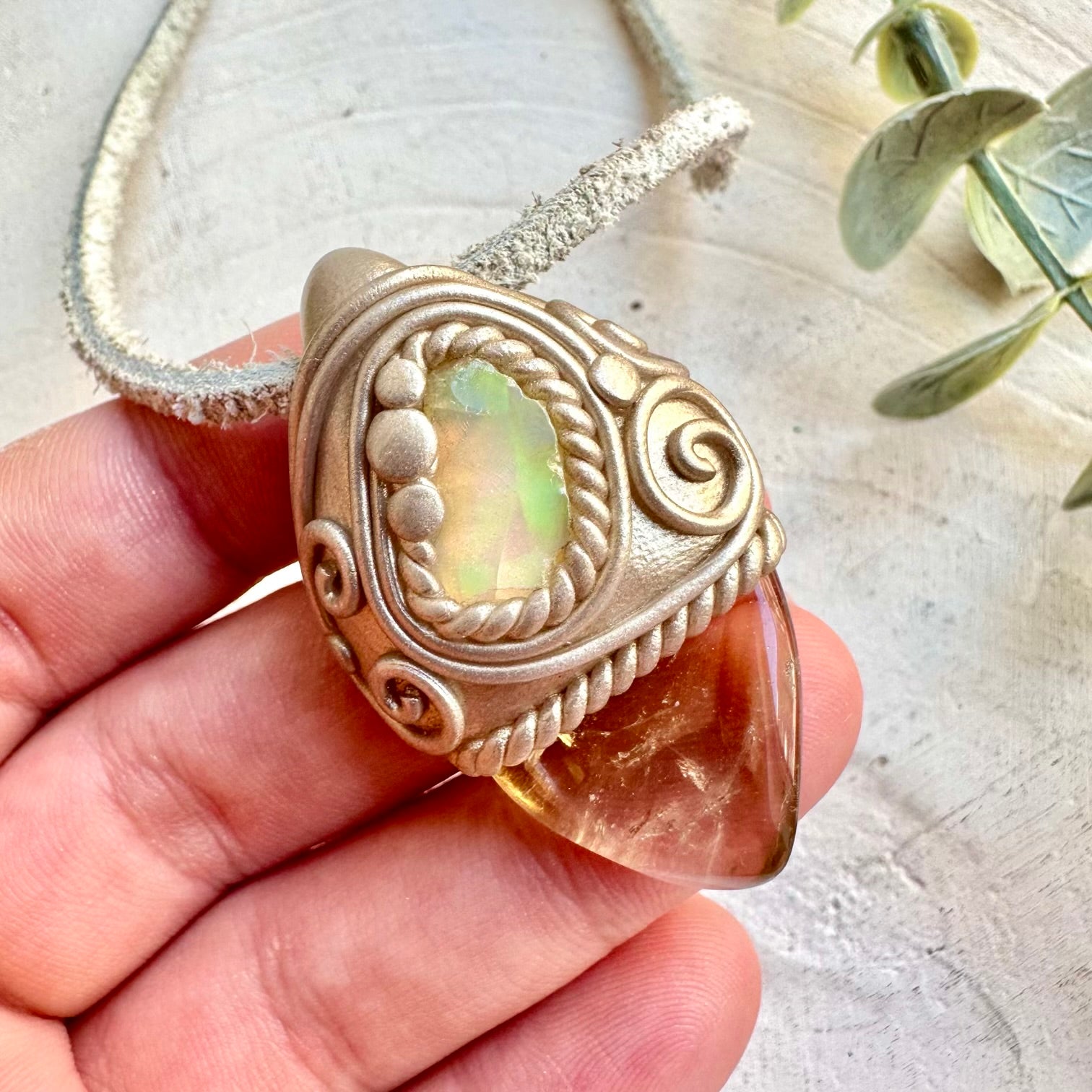 One of a kind protection crystal necklace with opal and citrine crystals 