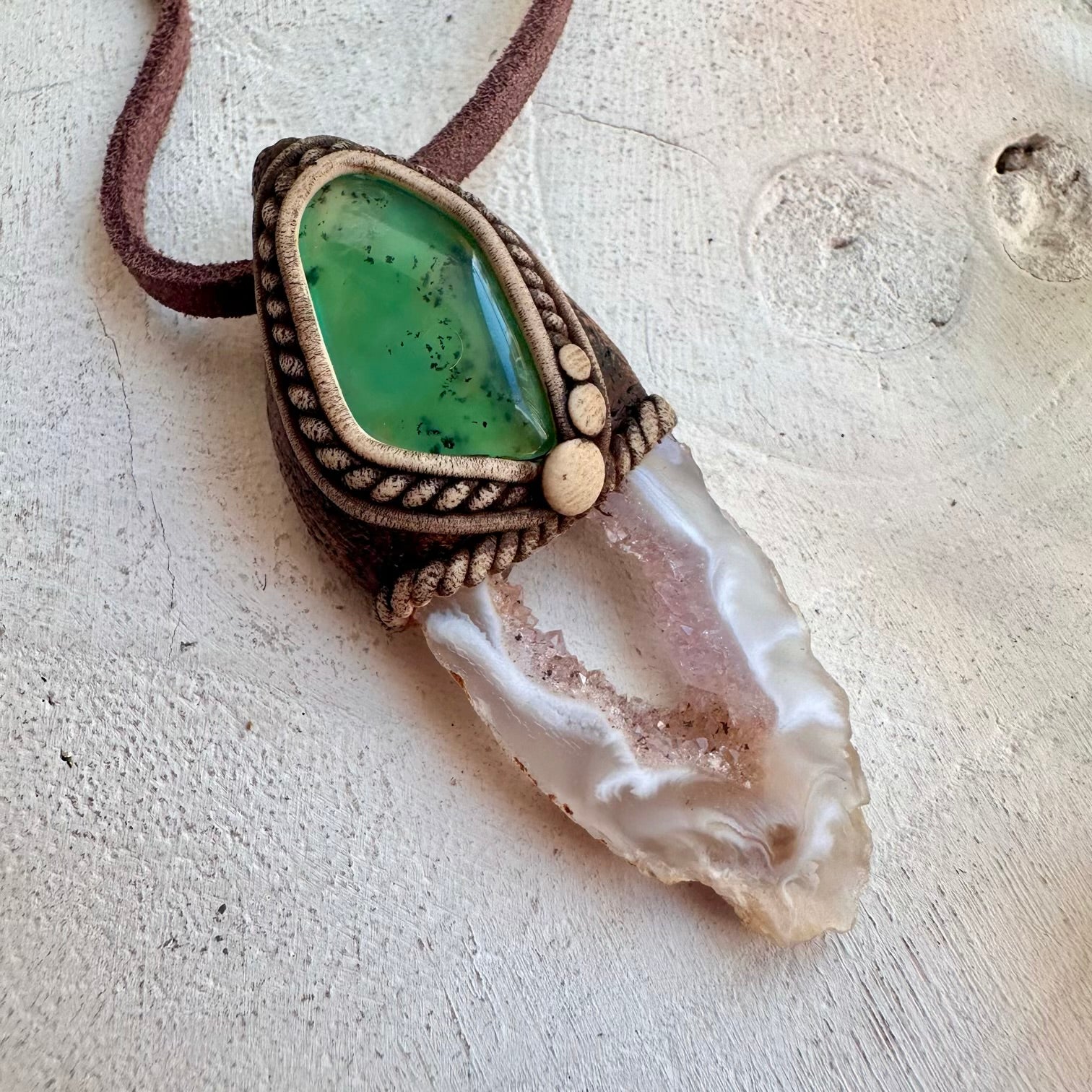 One of a kind crystal pendant necklace with earthy tones
