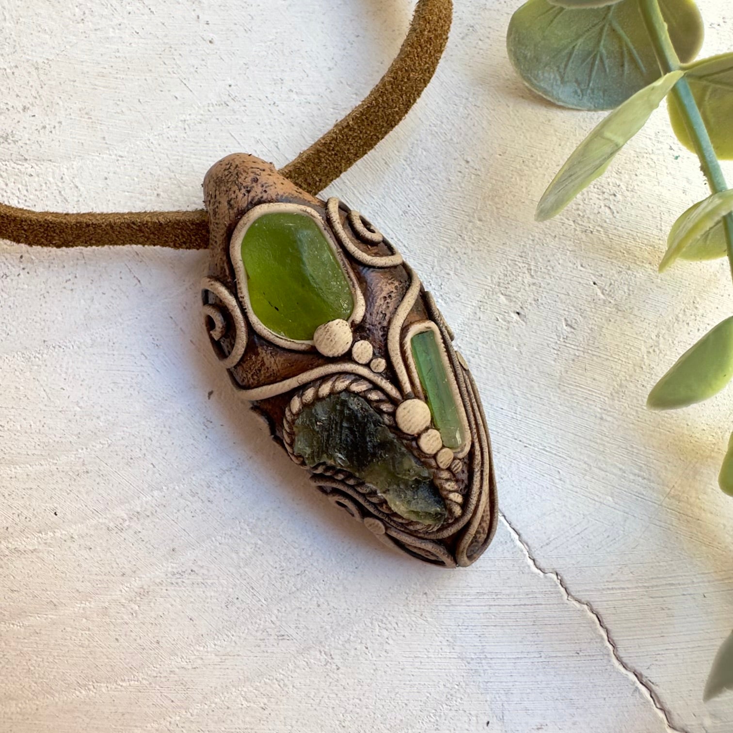 Protection amulet necklace handcrafted with natural healing stones