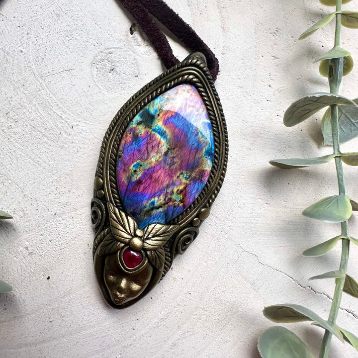Rainbow Labradorite & Rhodolite Garnet Goddess Necklace – Spiritual Crystal Jewelry