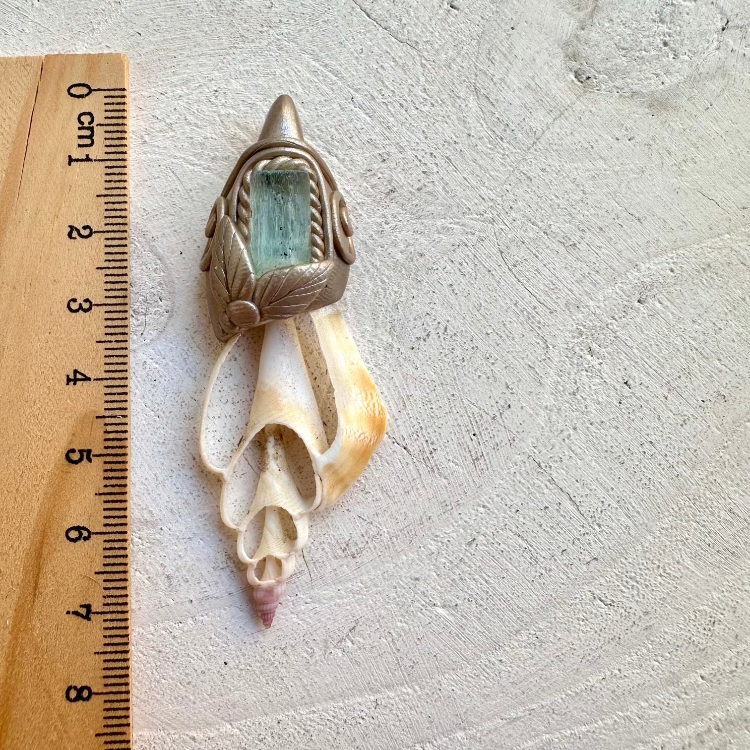 Raw gemstone necklace seashell aquamarine healing crystal jewelry
