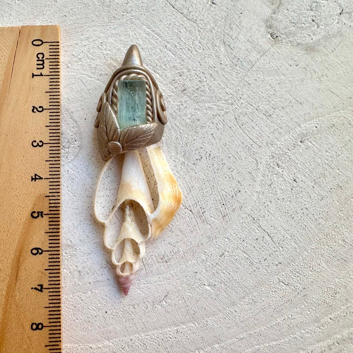 Raw gemstone necklace seashell aquamarine healing crystal jewelry