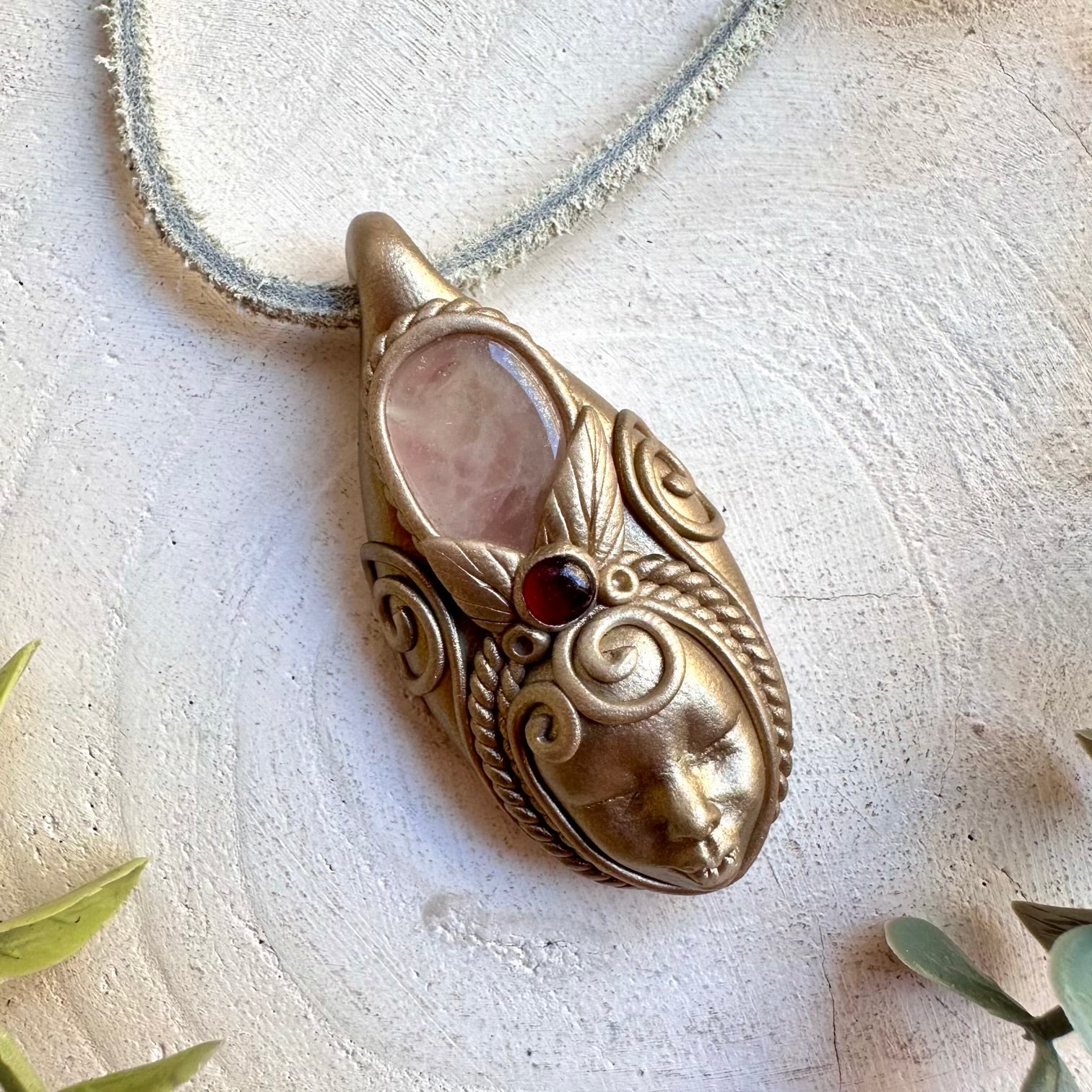 Rose Quartz and Rhodolite Garnet goddess healing necklace handmade with natural gemstones