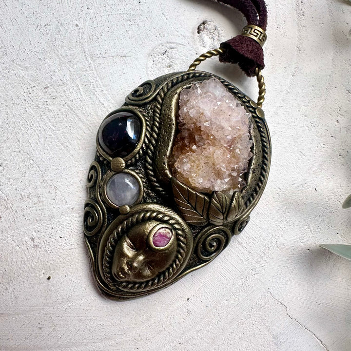 Divine Feminine Necklace with Spirit Quartz and Rose Quartz – Love, Strength & Protection Jewelry
