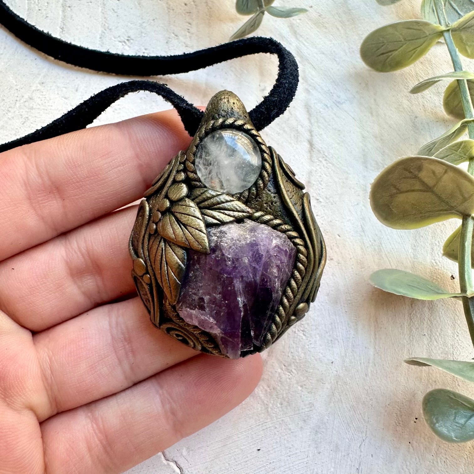 Scapolite & Clear Quartz Pendant Necklace – Raw Stone Jewelry, Healing Crystal Necklace